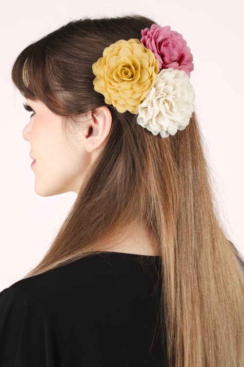 Urban Hippies - Haarbloemen set in rosewood, cream en Venice yellow