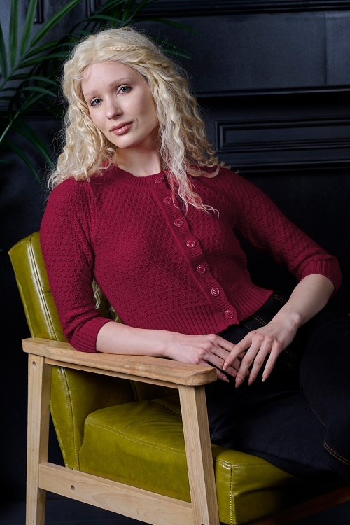 Banned Retro - Fara katoenen vest in wijnrood