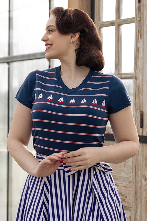 Banned Retro - Marine Molly gebreid truitje in navy