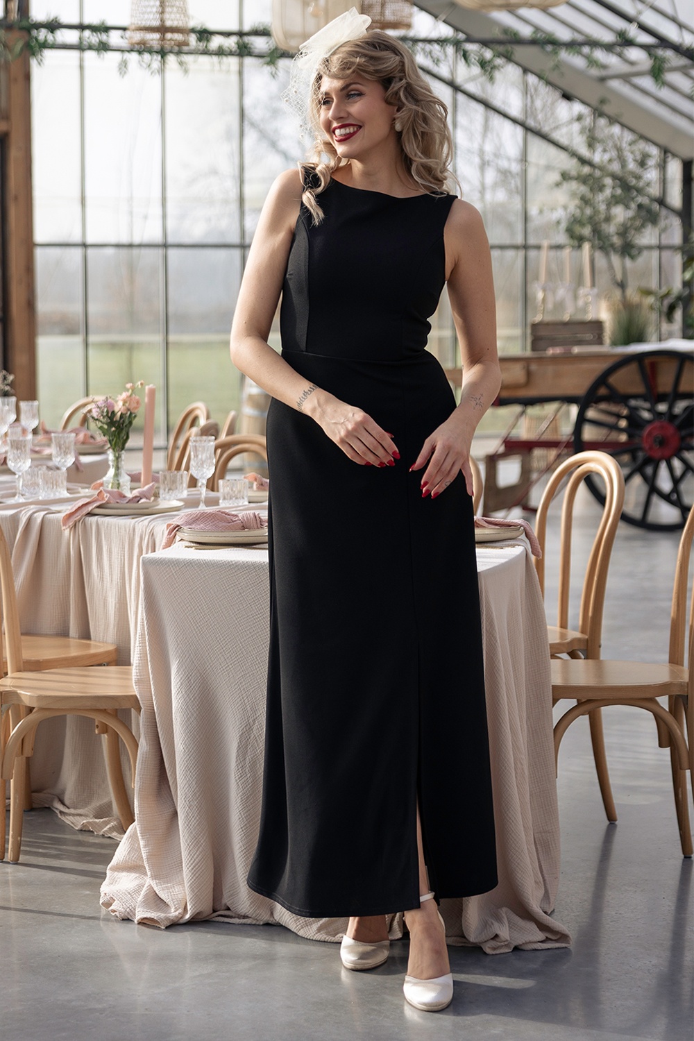 Vintage Chic for Topvintage - Topvintage exclusive ~ Teresa maxi jurk in zwart