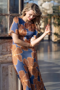 Traffic People - Rene Flower maxi jurk in blauw en bruin