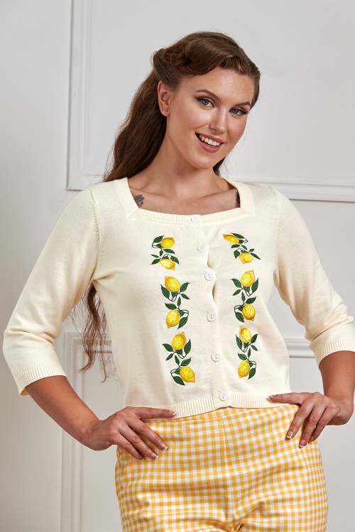 Banned Retro - Marla Lemon katoenen vest in ivoor