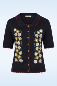 Banned Retro - Penny Flower vest in marineblauw 2