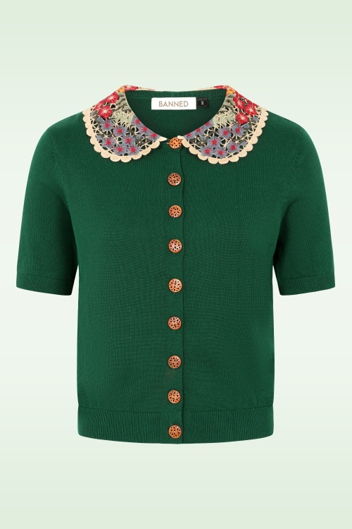 Banned Retro - Polly Summer katoenen vest in groen 2