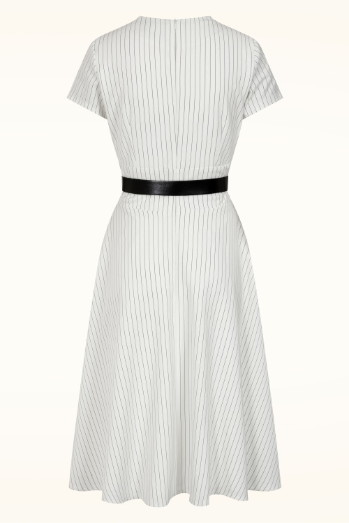 Glamour Bunny Business Babe - Topvintage exclusive ~ Chiara Pinstripe swing jurk in wit 6