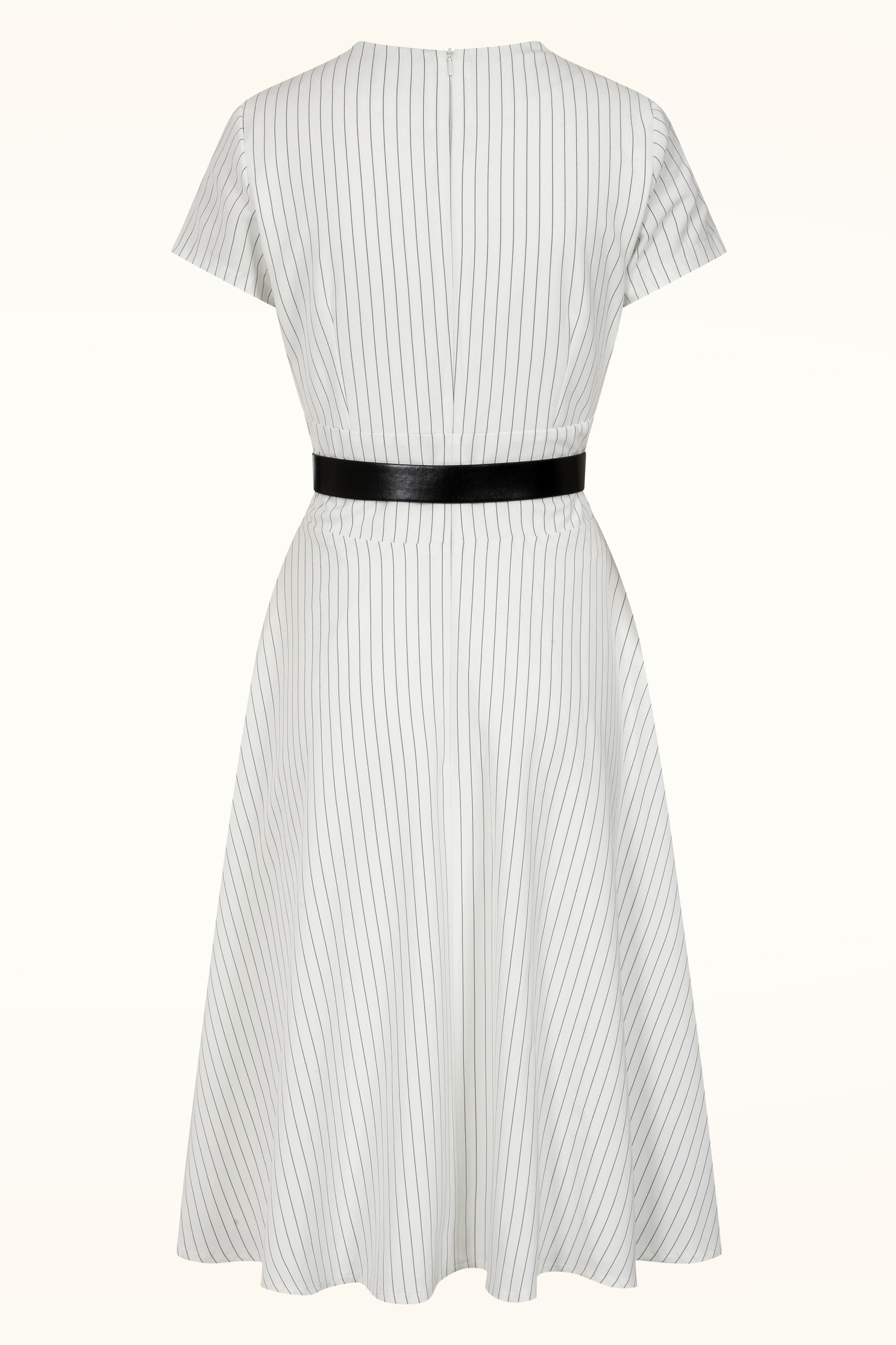 Glamour Bunny Business Babe - Topvintage exclusive ~ Chiara Pinstripe swing jurk in wit 6