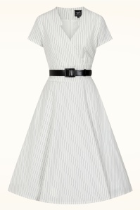 Glamour Bunny Business Babe - Topvintage exclusive ~ Chiara Pinstripe swing jurk in wit 5