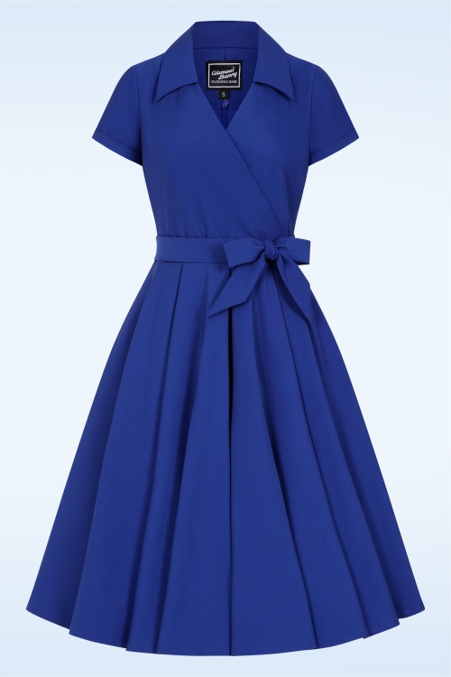 Glamour Bunny Business Babe - Topvintage Exclusive ~ The Glenda swing jurk in koningsblauw 5