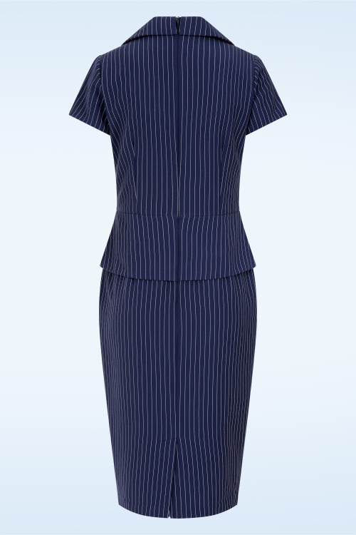 Glamour Bunny Business Babe - Topvintage exclusive ~ Penelope Pinstripe pencil jurk in marineblauw 4