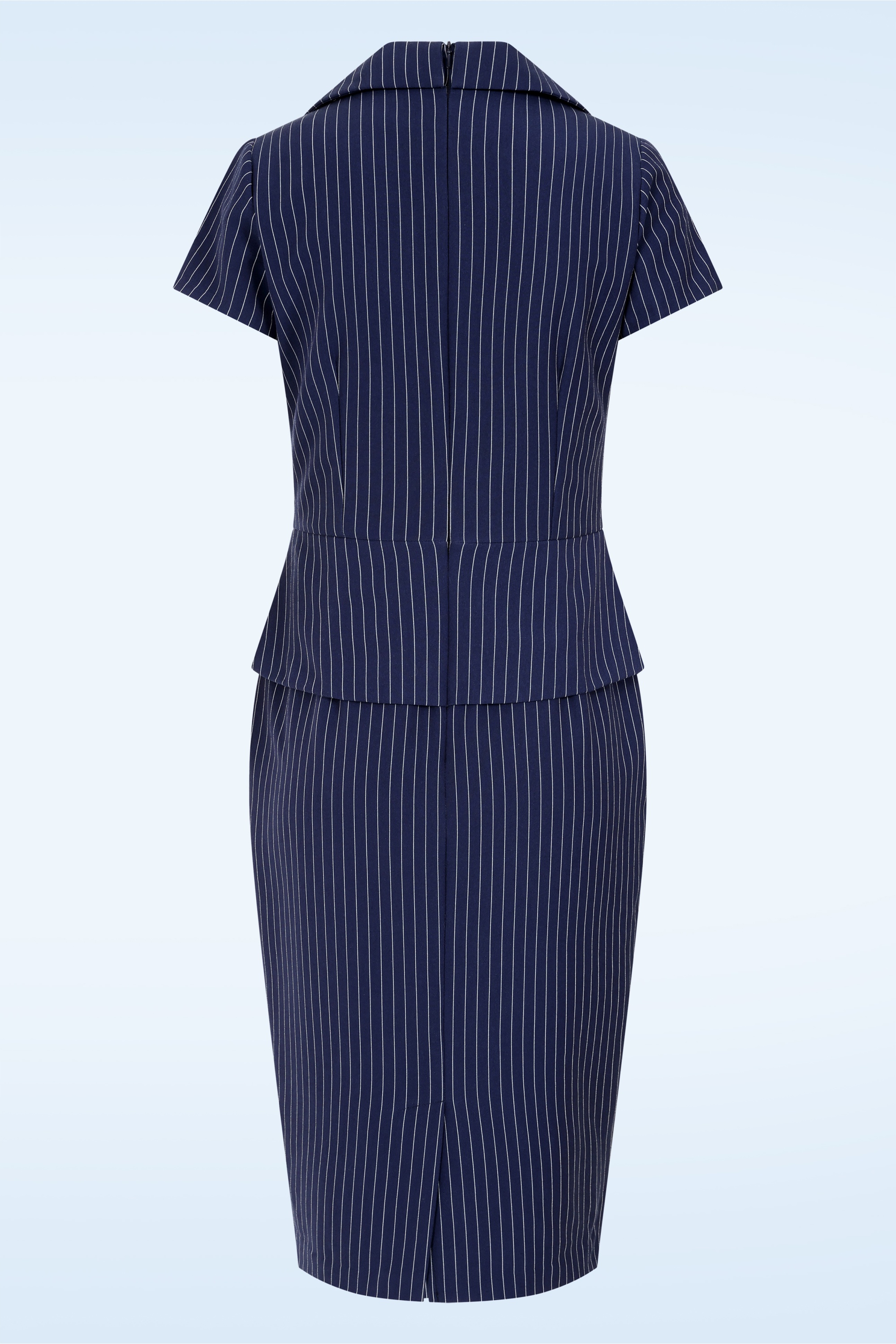 Glamour Bunny Business Babe - Topvintage exclusive ~ Penelope Pinstripe pencil jurk in marineblauw 4