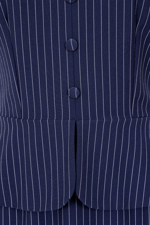 Glamour Bunny Business Babe - Topvintage exclusive ~ Penelope Pinstripe pencil jurk in marineblauw 3