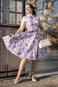 Hearts & Roses - Lavender Fields swing jurk in crème en paars