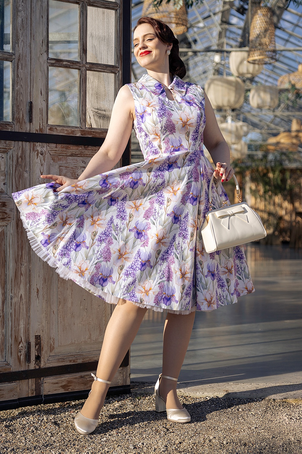 Hearts & Roses - Lavender Fields swing jurk in crème en paars