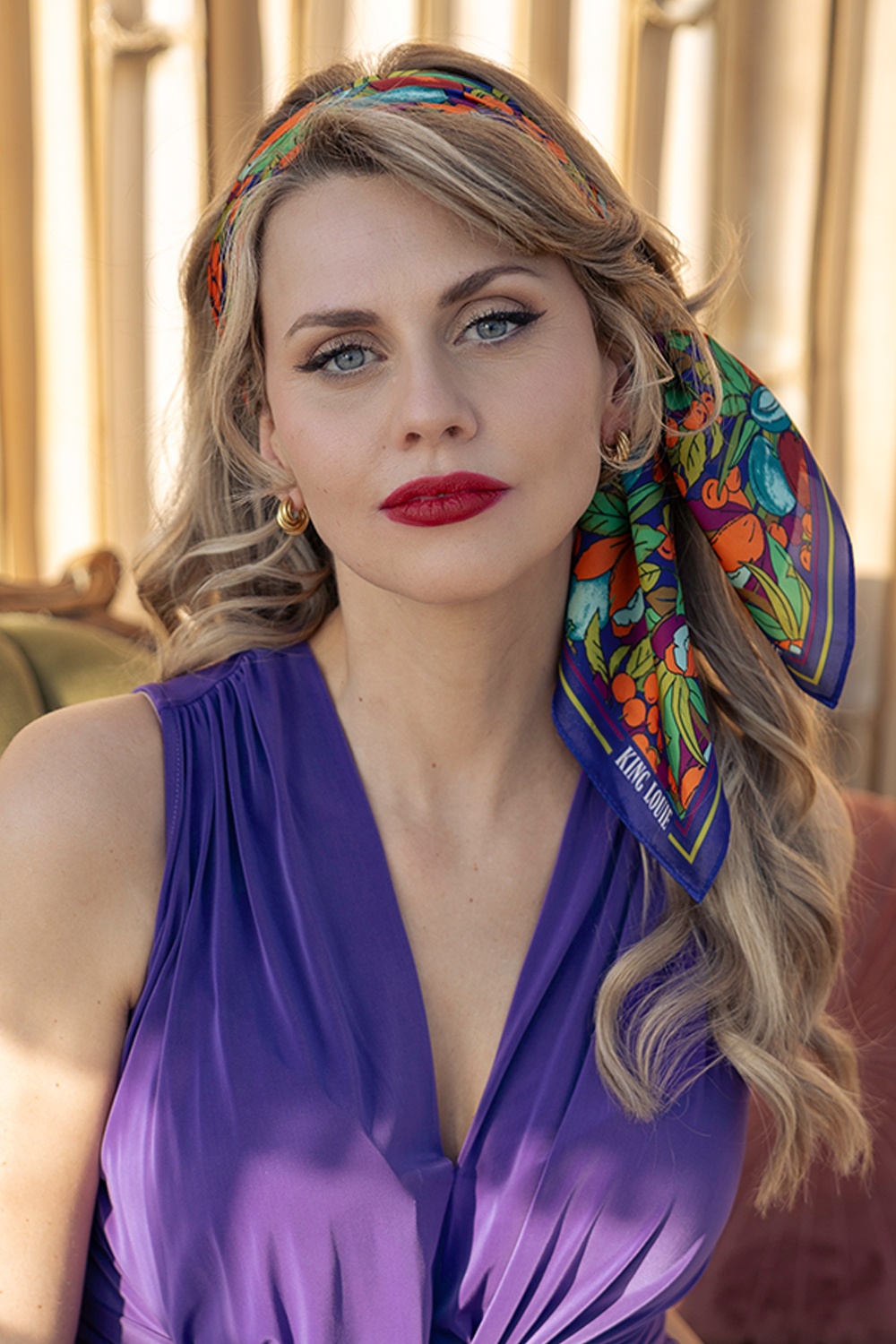 King Louie - Satin Look Puerto sjaal in strong blauw