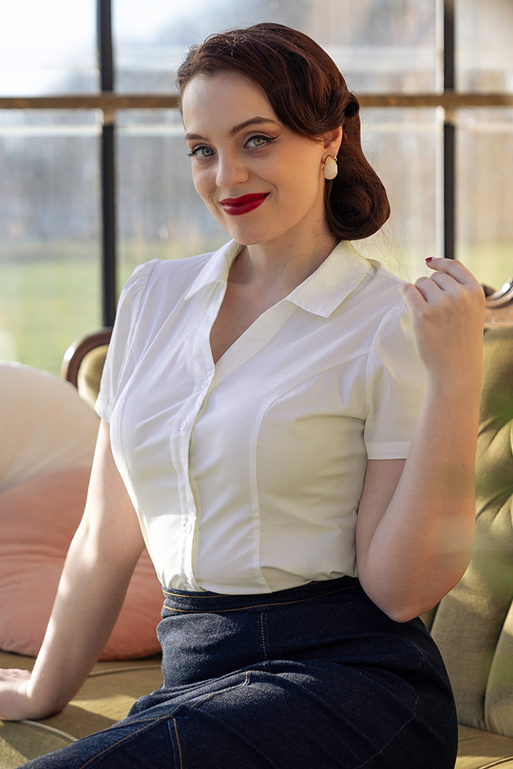 Topvintage Boutique Collection - Topvintage Exclusive ~ Indra blouse in gebroken wit