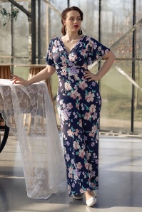 Vintage Chic for Topvintage - Topvintage exclusive ~ Petal Parade jumpsuit in marineblauw