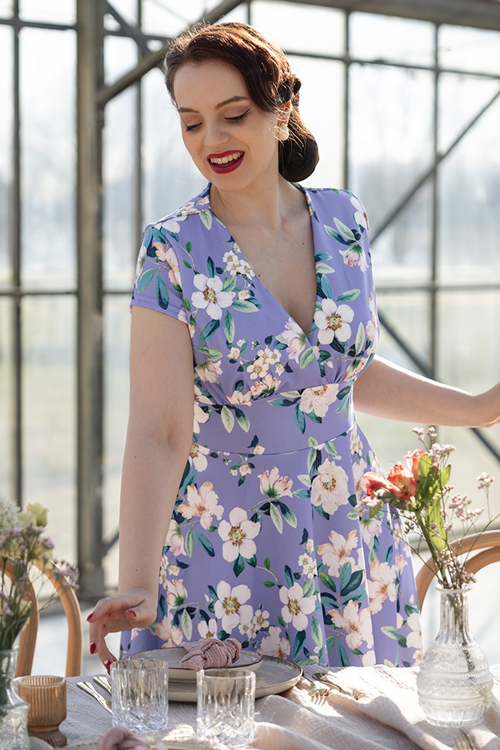 Vintage Chic for Topvintage - Topvintage exclusive ~ Esmeralda Floral swing jurk in paars