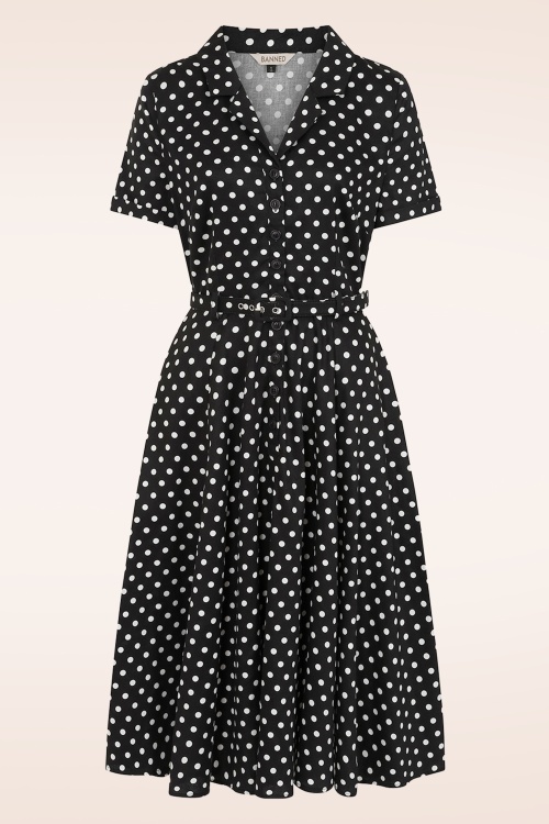 Banned Retro - Bella Polka swing jurk in zwart 3