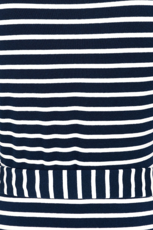Banned Retro - May Stripe A-lijn wikkeljurk in navy en wit 5