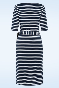Banned Retro - May Stripe A-lijn wikkeljurk in navy en wit 6