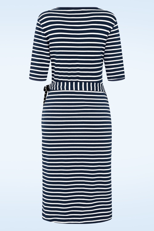 Banned Retro - May Stripe A-lijn wikkeljurk in navy en wit 6