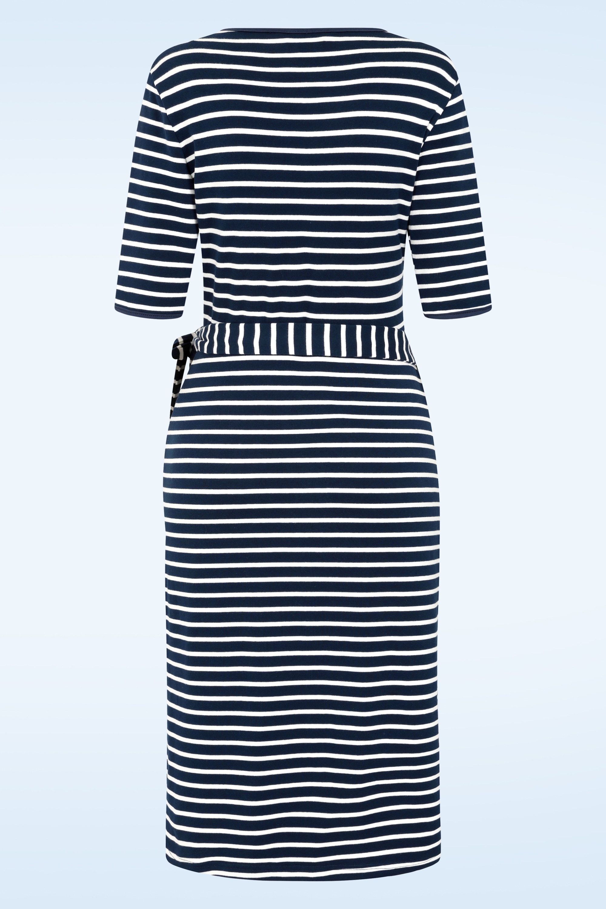 Banned Retro - May Stripe A-lijn wikkeljurk in navy en wit 6