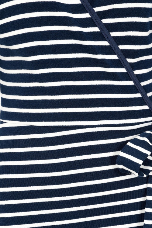 Banned Retro - May Stripe A-lijn wikkeljurk in navy en wit 4