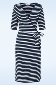 Banned Retro - May Stripe A-lijn wikkeljurk in navy en wit 3