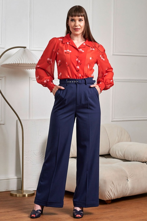 Banned Retro - Joanna pantalon in marineblauw
