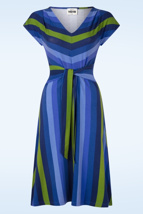 Mademoiselle YéYé - Frenchy Affair gestreepte jurk in blauw