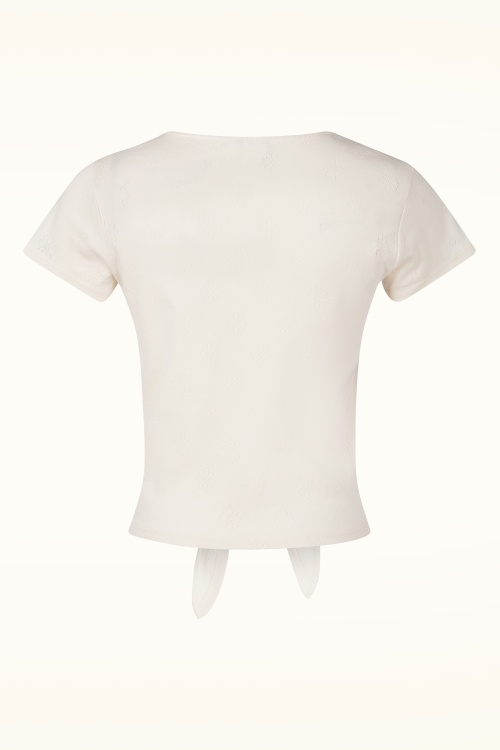 Mademoiselle YéYé - Floral Sky Daisies katoenen top in gebroken wit 3