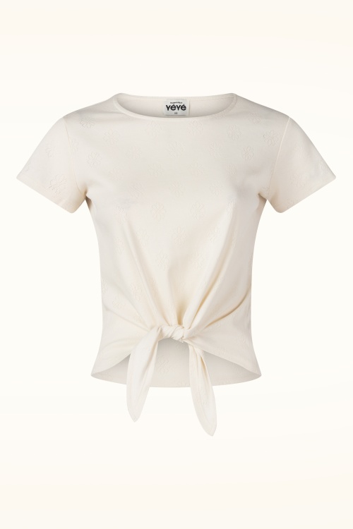 Mademoiselle YéYé - Floral Sky Daisies katoenen top in gebroken wit