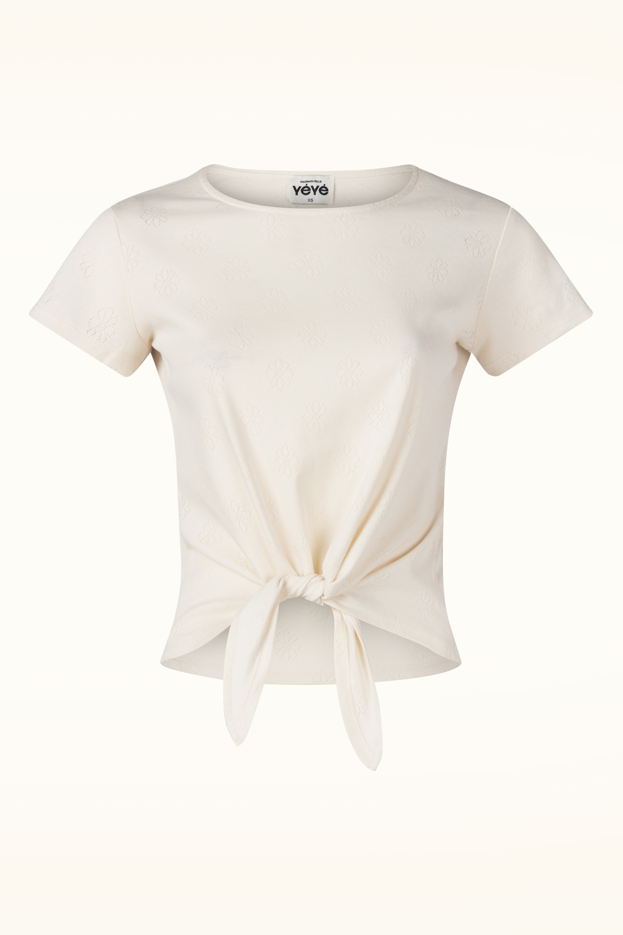 Mademoiselle YéYé - Floral Sky Daisies katoenen top in gebroken wit