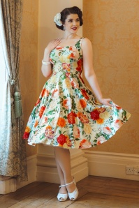 Hearts & Roses - Golden Peony swing jurk in botergeel en multi