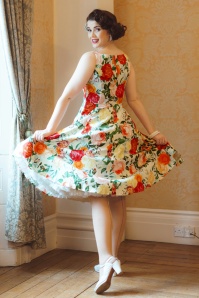 Hearts & Roses - Golden Peony swing jurk in botergeel en multi 3