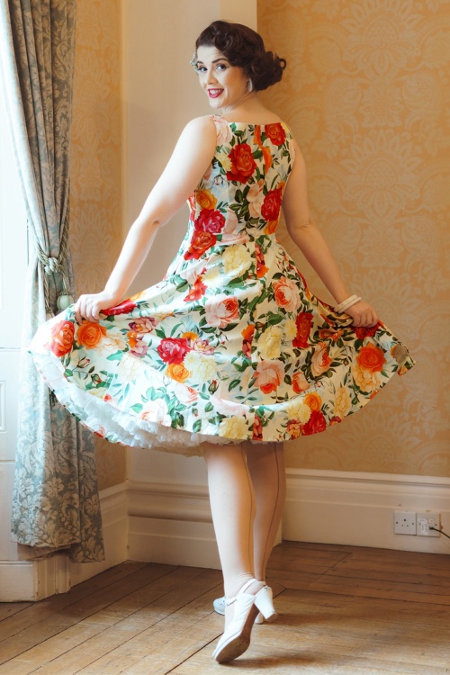 Hearts & Roses - Golden Peony swing jurk in botergeel en multi 3