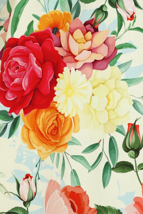 Hearts & Roses - Golden Peony swing jurk in botergeel en multi 4