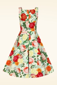 Hearts & Roses - Golden Peony swing jurk in botergeel en multi 5