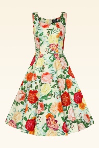 Hearts & Roses - Golden Peony swing jurk in botergeel en multi 2