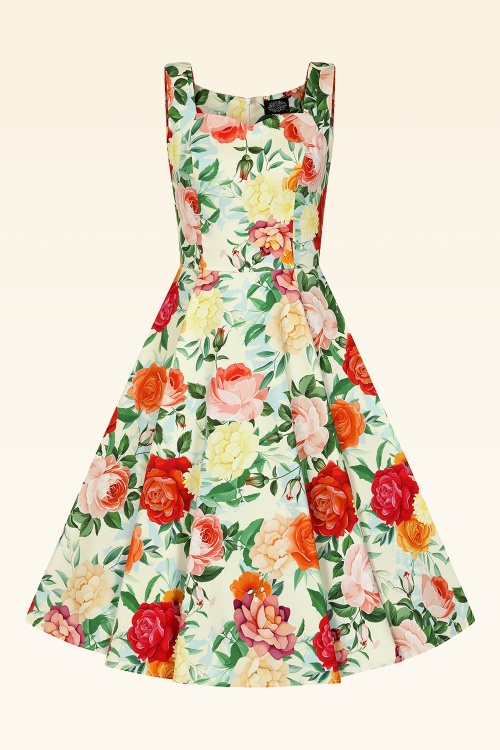 Hearts & Roses - Golden Peony swing jurk in botergeel en multi 2