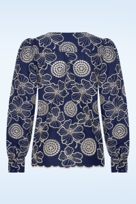 Very Cherry - Celia Calina katoenen broderie blouse in marineblauw 3