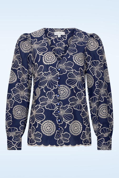Very Cherry - Celia Calina katoenen broderie blouse in marineblauw 2