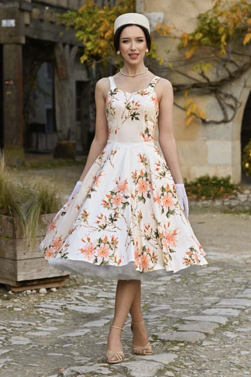 Hearts & Roses - Spring Petal swing jurk in ivoor en multi