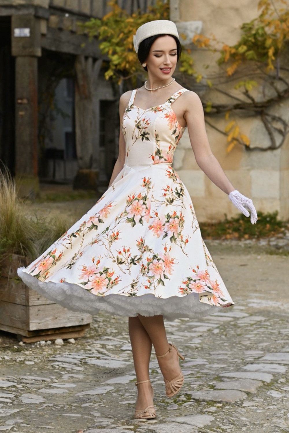 Hearts & Roses - Spring Petal swing jurk in ivoor en multi 3