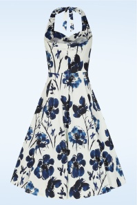 Hearts & Roses - Indigo Romance halter swing jurk in wit en donkerblauw 5