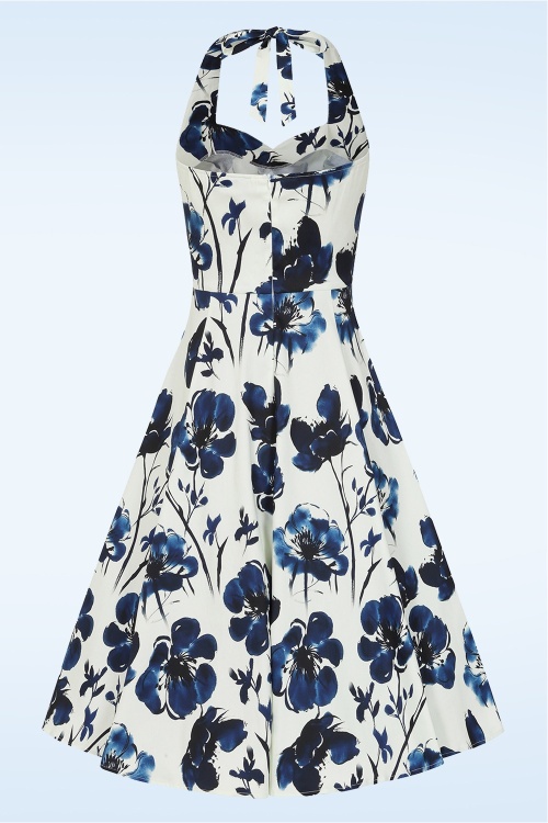 Hearts & Roses - Indigo Romance halter swing jurk in wit en donkerblauw 5