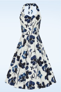 Hearts & Roses - Indigo Romance halter swing jurk in wit en donkerblauw 2