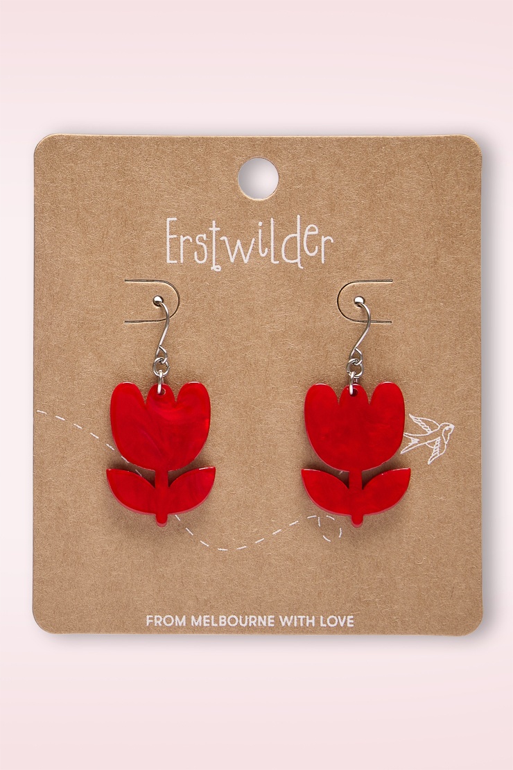 Erstwilder - Tulip oorbellen in rood 2