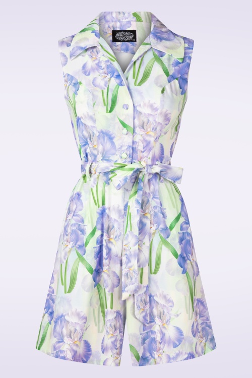 Hearts & Roses - Topvintage Exclusive ~ Violet Blossom playsuit in groen en paars