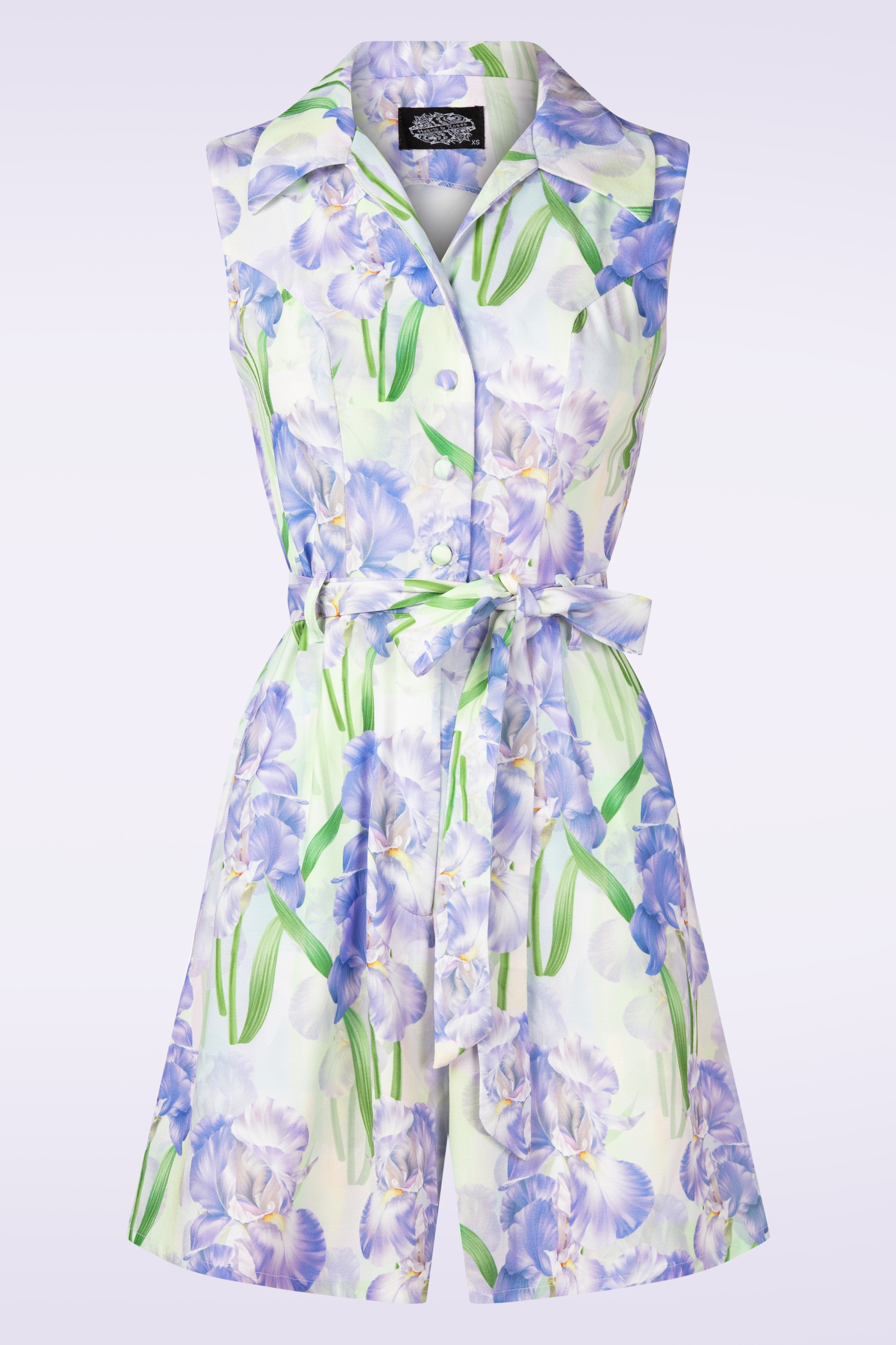 Hearts & Roses - Topvintage Exclusive ~ Violet Blossom playsuit in groen en paars